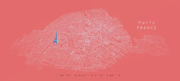 Paris City Urban Streets Roads Εκτυπώσιμος Χάρτης Του Παρισιού Λεπτομερή — Διανυσματικό Αρχείο