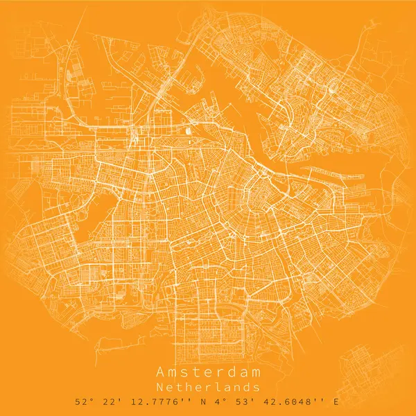 Amszterdam Város Városi Utcák Térkép Nyomtatható Térkép Amszterdam Hollandia Részletes — Stock Vector
