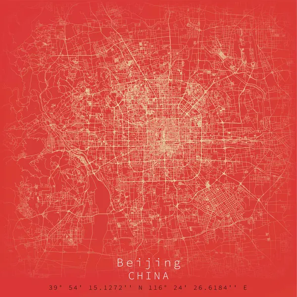Städtische Straßen Peking Stadtplan Druckbare Karte Von Peking China Mit — Stockvektor