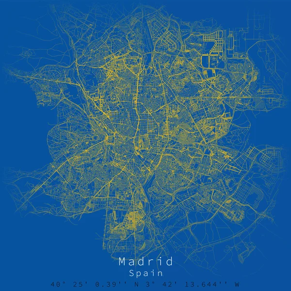 Madrid Cidade Urban Streets Roads Map Imprimível Mapa Madrid Espanha —  Vetores de Stock
