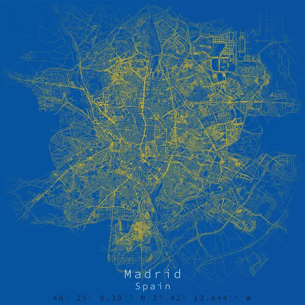 Madrid Város Városi Utcák Térkép Nyomtatható Térkép Madrid Spanyolország Részletes — Stock Vector