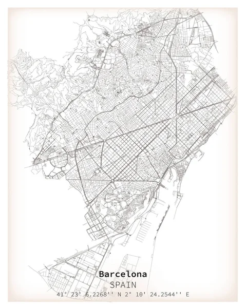 Barcelona Cidade Urban Streets Roads Map Imprimível Mapa Barcelona Espanha —  Vetores de Stock
