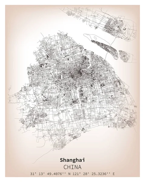 Mapa Das Ruas Urbanas Cidade Shanghai Mapa Imprimível Shanghai China —  Vetores de Stock