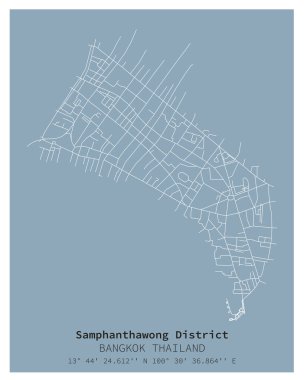 Samphanthawong Bölgesi Bangkok sokak haritası, THAILAND, dijital pazarlama, duvar resimleri ve poster baskıları için vektör resmi.