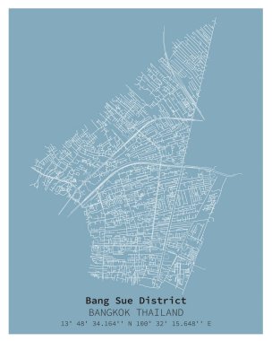 Bang Sue Bölgesi Bangkok sokak haritası, THAILAND, dijital pazarlama, duvar resimleri ve poster baskıları için vektör resmi.