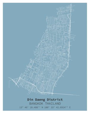 Bangkok 'un Din Daeng bölgesinin sokak haritası, THAILAND, dijital pazarlama, duvar resimleri ve poster baskıları için vektör resmi.