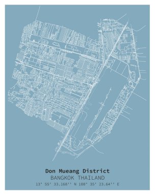 Don Mueang İlçe Bangkok sokak haritası, THAILAND, dijital pazarlama, duvar resimleri ve poster baskıları için vektör resmi.