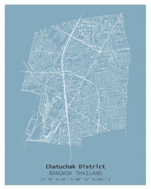 Chatuchak İlçe Bangkok sokak haritası, THAILAND, dijital pazarlama, duvar sanatı ve poster baskıları için vektör resmi.