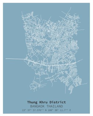 Thung Khru İlçe Bangkok sokak haritası, THAILAND, dijital pazarlama, duvar resimleri ve poster baskıları için vektör resmi.