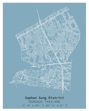 Saphan Sung Bölgesi Bangkok sokak haritası, THAILAND, dijital pazarlama, duvar resimleri ve poster baskıları için vektör resmi.