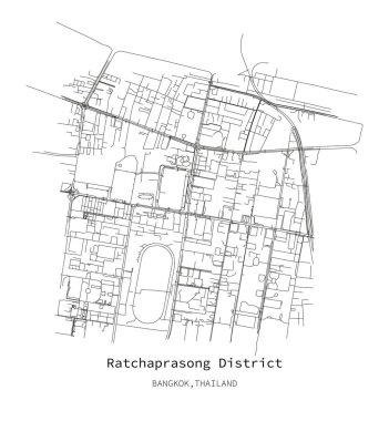 Ratchaprasong Bölgesi Bangkok, sokak haritası, pazarlama, dijital ürün, duvar resimleri ve poster baskıları için vektör resmi.