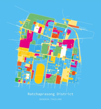 Ratchaprasong Bölgesi Bangkok, renkli sokak haritası, pazarlama için vektör resmi, dijital ürün, duvar sanatı ve poster baskıları.