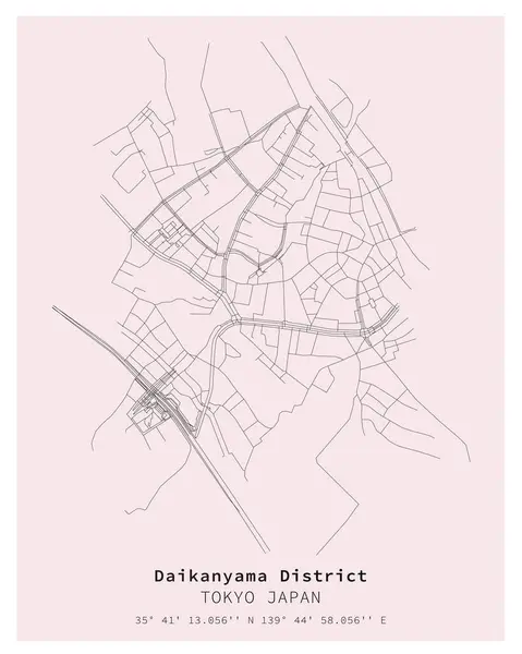 Daikanyama District Tokyo Japão Mapa Ruas Imagem Vetorial Para Marketing — Vetor de Stock
