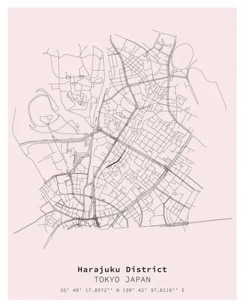 Harajuku District Tokyo Japão Mapa Ruas Imagem Vetorial Para Marketing — Vetor de Stock