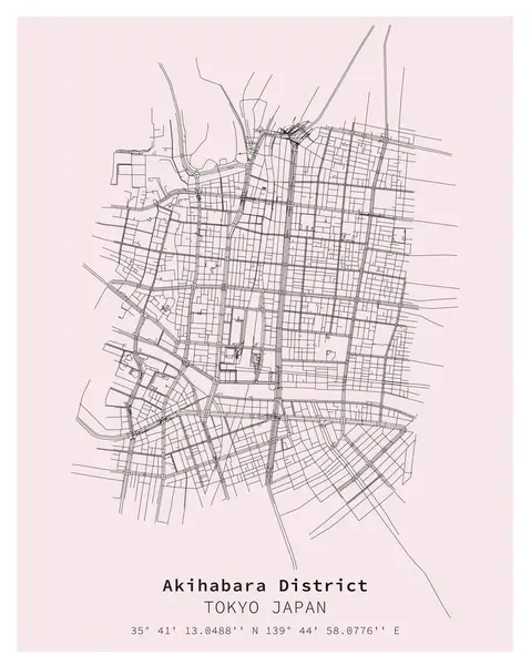 Akihabara District Tokyo Japão Mapa Ruas Imagem Vetorial Para Marketing — Vetor de Stock