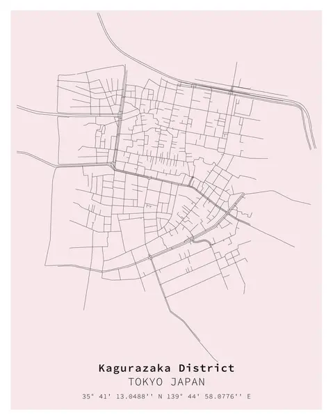 Kagurazaka District Tokyo Japão Mapa Ruas Imagem Vetorial Para Marketing — Vetor de Stock