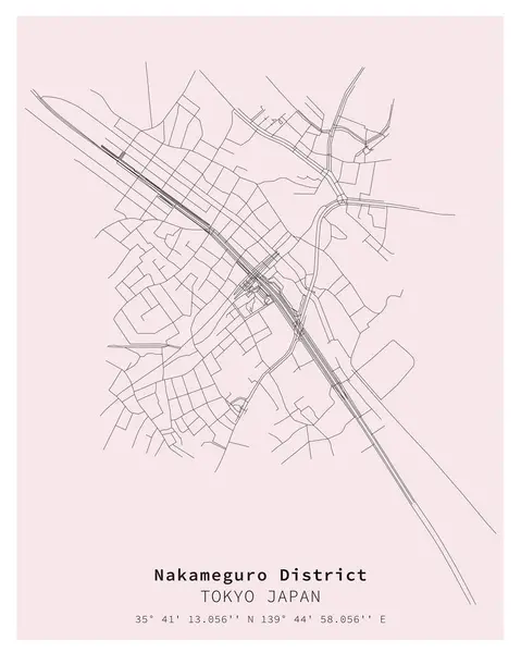 Nakameguro District Tokyo Japão Mapa Ruas Imagem Vetorial Para Marketing — Vetor de Stock