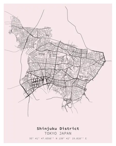 Shinjuku Kerület Tokió Japán Street Map Vektorkép Digitális Marketing Termék — Stock Vector