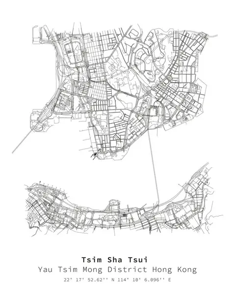 Tsim Sha Tsui Hongkong Mapa Rua Imagem Vetorial Para Marketing —  Vetores de Stock
