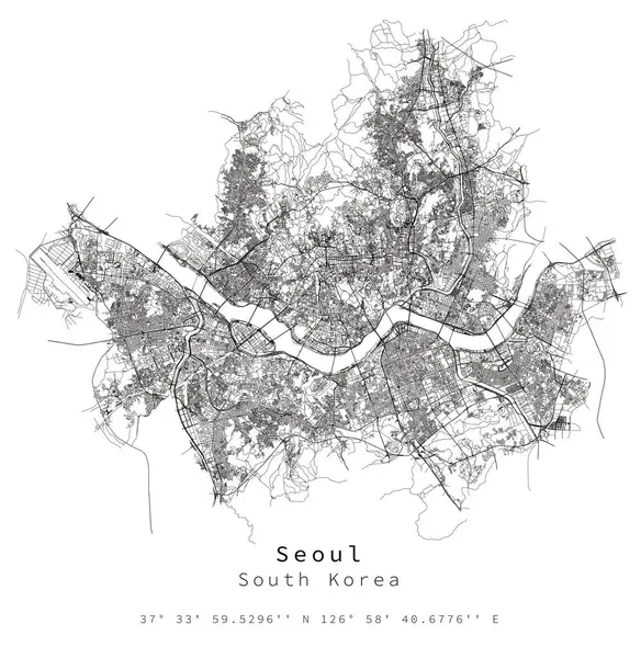 Seul Coreia Sul Detalhe Urbano Ruas Roads Map Vector Element —  Vetores de Stock