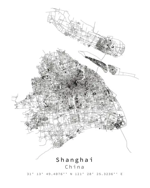 Xangai Cidade China Detalhe Urbano Ruas Estradas Mapa Imagem Elemento —  Vetores de Stock
