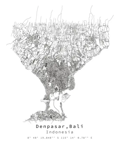 Denpasar Ινδονησία Αστική Λεπτομέρεια Δρόμοι Χάρτης Διανυσματικό Στοιχείο Εικόνα Για — Διανυσματικό Αρχείο