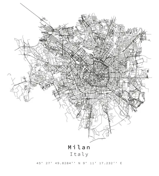 Milão Itália Detalhe Urbano Ruas Estradas Mapa Imagem Elemento Vetorial — Vetor de Stock