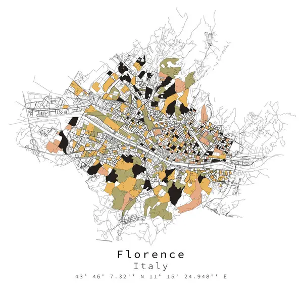 Florença Itália Detalhe Urbano Ruas Estradas Mapa Elemento Vetorial Template —  Vetores de Stock