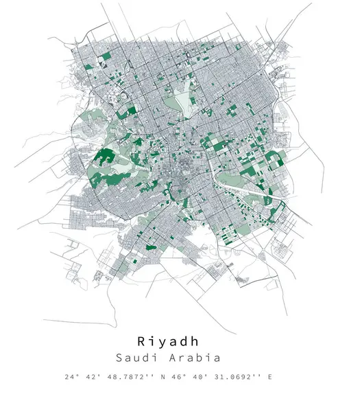 Riyadh Szaúd Arábia Városi Részlet Utcák Térkép Vektorelem Sablon Kép — Stock Vector