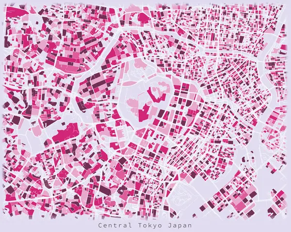 Κεντρική Τόκιο Ιαπωνία Αστική Λεπτομέρεια Χρώμα Δρόμοι Χάρτης Διανυσματικό Στοιχείο — Διανυσματικό Αρχείο