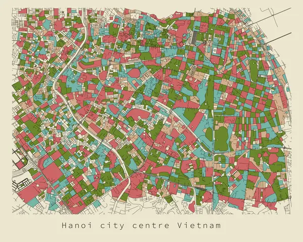 Ανόι Βιετνάμ Κέντρο Της Πόλης Αστική Λεπτομέρεια Χρώμα Δρόμοι Χάρτης — Διανυσματικό Αρχείο