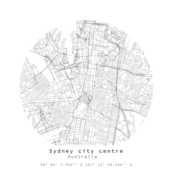 Sydney Centro Cidade Austrália Detalhe Urbano Ruas Estradas Círculo Redondo —  Vetores de Stock