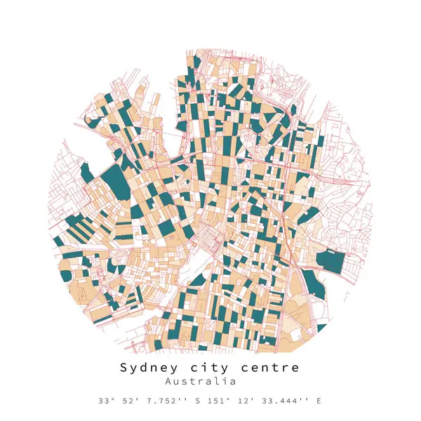 Sydney Centro Cidade Austrália Detalhe Urbano Ruas Roads Cor Círculo —  Vetores de Stock