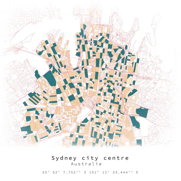 Sydney City Centre Australia Urban Detail Δρόμοι Δρόμοι Χρώμα Χάρτης — Διανυσματικό Αρχείο