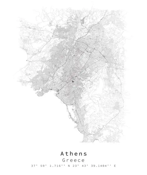 Atina, Yunanistan, Şehir Detaylı Sokaklar Yol Haritası, pazarlama, ürün, duvar sanatı ve poster baskıları için vektör element şablonu.