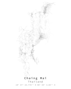 Chaing Mai, Tayland, Urban detail Streets Roads Haritası, vektör element şablon resmi pazarlama, ürün, duvar sanatı ve poster baskıları.