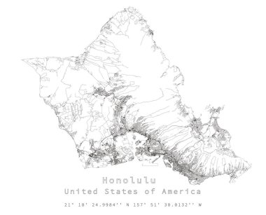 Honolulu Birleşik Devletleri, doğru harita, Şehir Detaylı Sokaklar Yol Haritası, vektör element şablonu resim pazarlama, ürün, duvar sanatı ve poster baskıları.