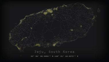 Jeju, South Korea,street lights map. Satellite view on modern city at night. Imitation of aerial view on roads network. vector image clipart