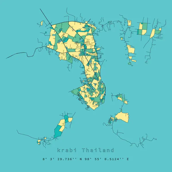 stock vector krabi Thailand,city centre,accurate map,Urban detail Streets Roads color Map,editable vector element template image for marketing ,product ,wall art