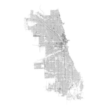 Chicago, Amerika Birleşik Devletleri, doğru harita, detaylı cadde yolları haritası, pazarlama, ürün, duvar sanatı için düzenlenebilir vektör şablonu resmi