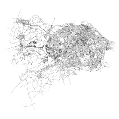 Edinburgh, Birleşik Krallık, doğru harita, detaylı Sokaklar Yolları Haritası, pazarlama, ürün, duvar sanatı için düzenlenebilir vektör ögesi şablonu