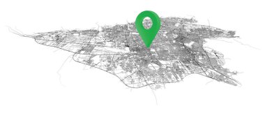 Tahran, İran, izometrik ayrıntı Sokaklar Yol Haritası konum kodu, element resmi 