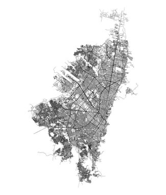 Bogota Kolombiya, doğru harita, detaylı cadde yolları haritası, pazarlama, ürün, duvar sanatı için düzenlenebilir vektör şablonu resmi