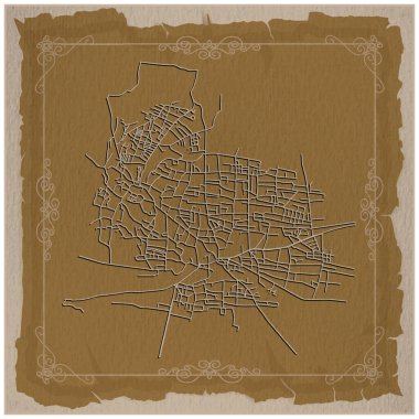 Jericho Batı Şeria Filistin 'in sokak haritası için klasik bir tasarım çerçevesi, dünyanın en eski şehirlerinden biri, altın filigran desenleri, ve ona bir resim hissi verecek kağıt dokusu, vektör görüntüsü.
