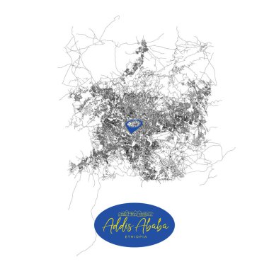 Addis Ababa, Etiyopya 'nın başkenti, Şehir Sokakları Yol Haritası şehir merkezinin lokasyon şifresi, illüstrasyon vektör elemanı 