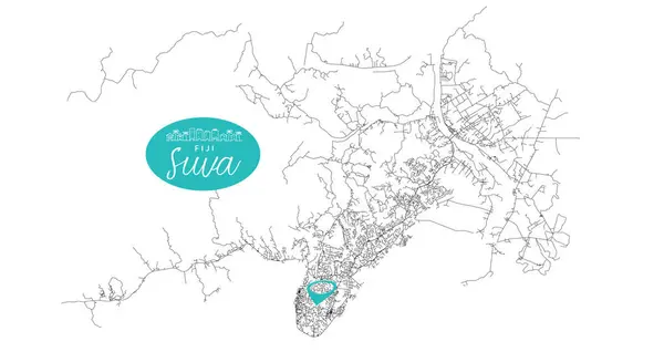 Suva, başkent Fiji, Şehir Sokakları Şehir merkezli Yol Haritası, illüstrasyon vektör görüntü elemanı 