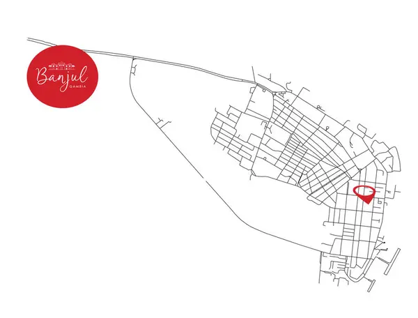 Banjul 'un başkenti Gambiya, Urban Streets Road Haritası şehir merkezinin lokasyon şifresi, illüstrasyon vektör görüntü elemanı 
