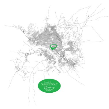 Niamey 'nin başkenti Nijer, Şehir Sokakları Şehir merkezli Yol Haritası, illüstrasyon vektör görüntü elemanı 