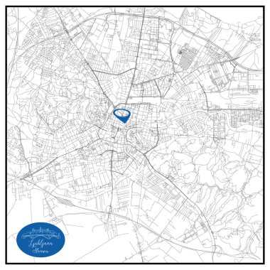 Ljubljana 'nın başkenti Slovenya Şehir Sokakları Şehir merkezindeki Yol Haritası, illüstrasyon vektör unsuru resmi 
