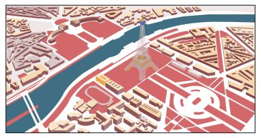 Isometric Eiffel Kulesi Konum Haritası Vektörü: Paris 'teki Eyfel Kulesi' nin yerini gösteren, seyahat broşürleri ve grafiklerine eklemek için mükemmel bir harita..